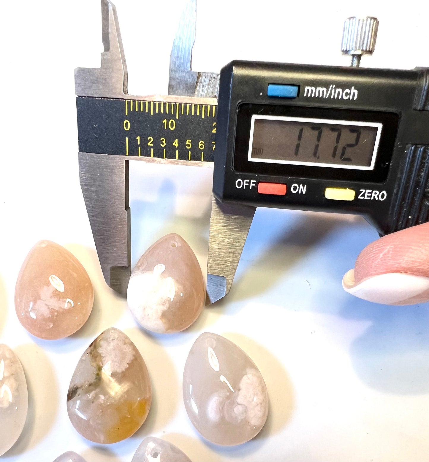 Flower Agate Teardrops, with Drilled holes