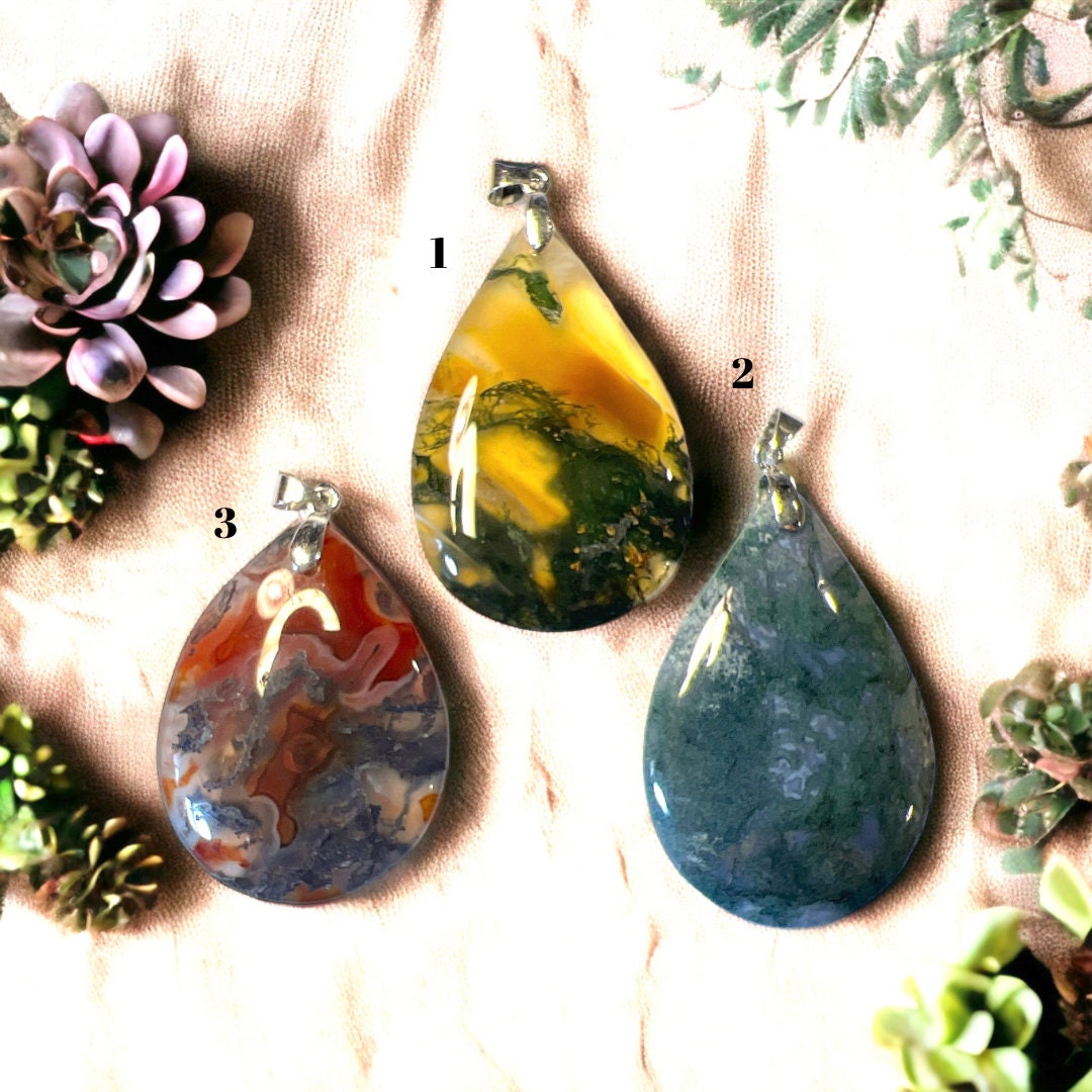 Moss Agate, Agate Natural Stone Pendants