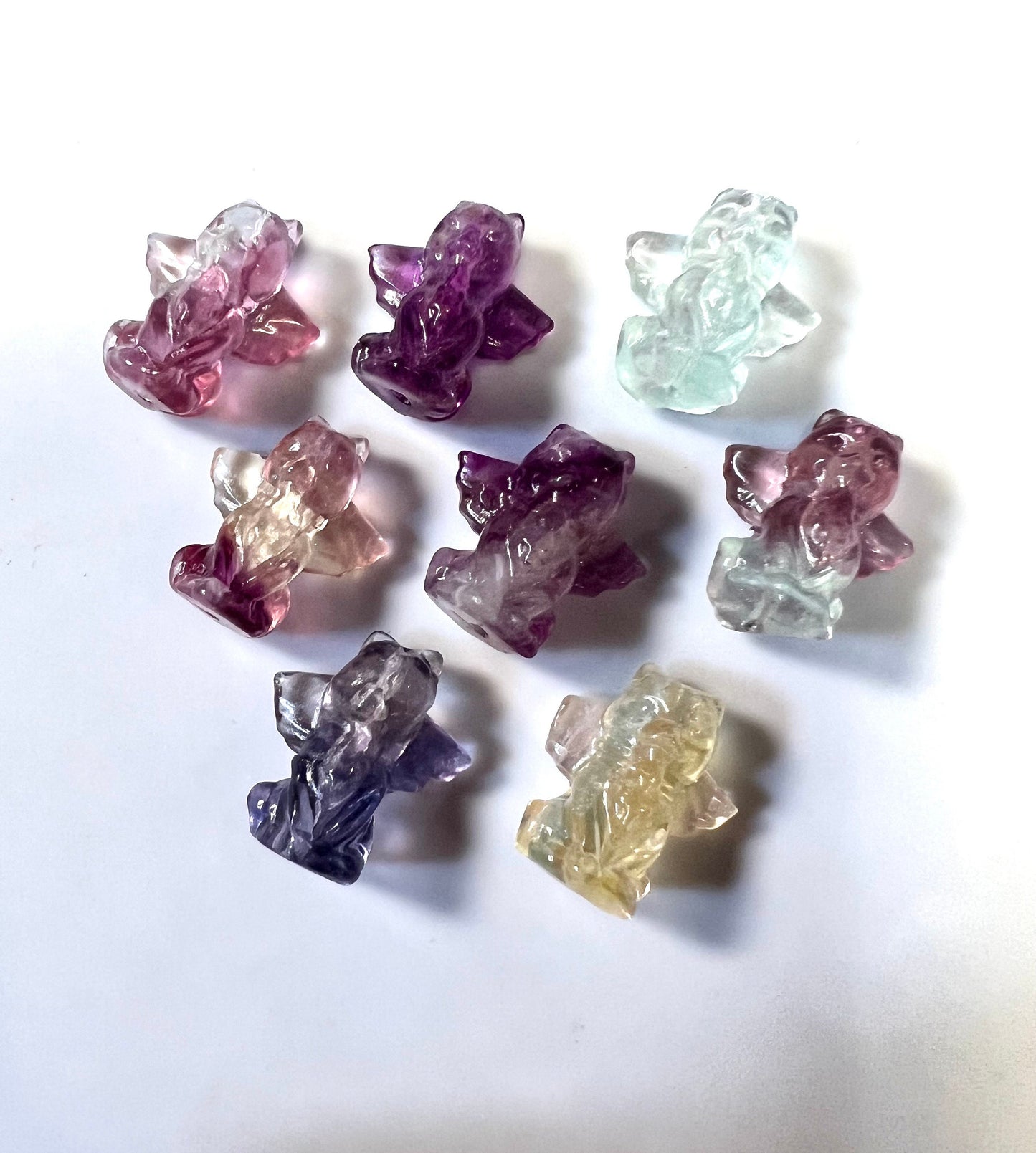 Fluorite Micro Mini Angel Cat Carving Beads