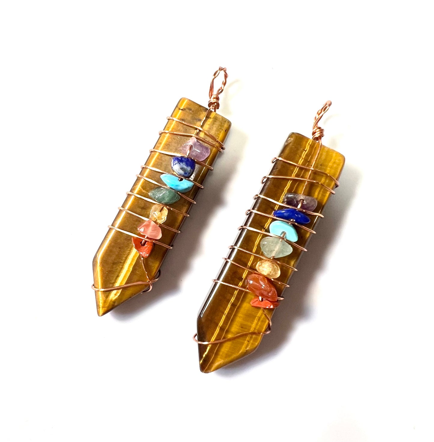 Tigers Eye Chakra Wire wrapped Natural Stone Pendants