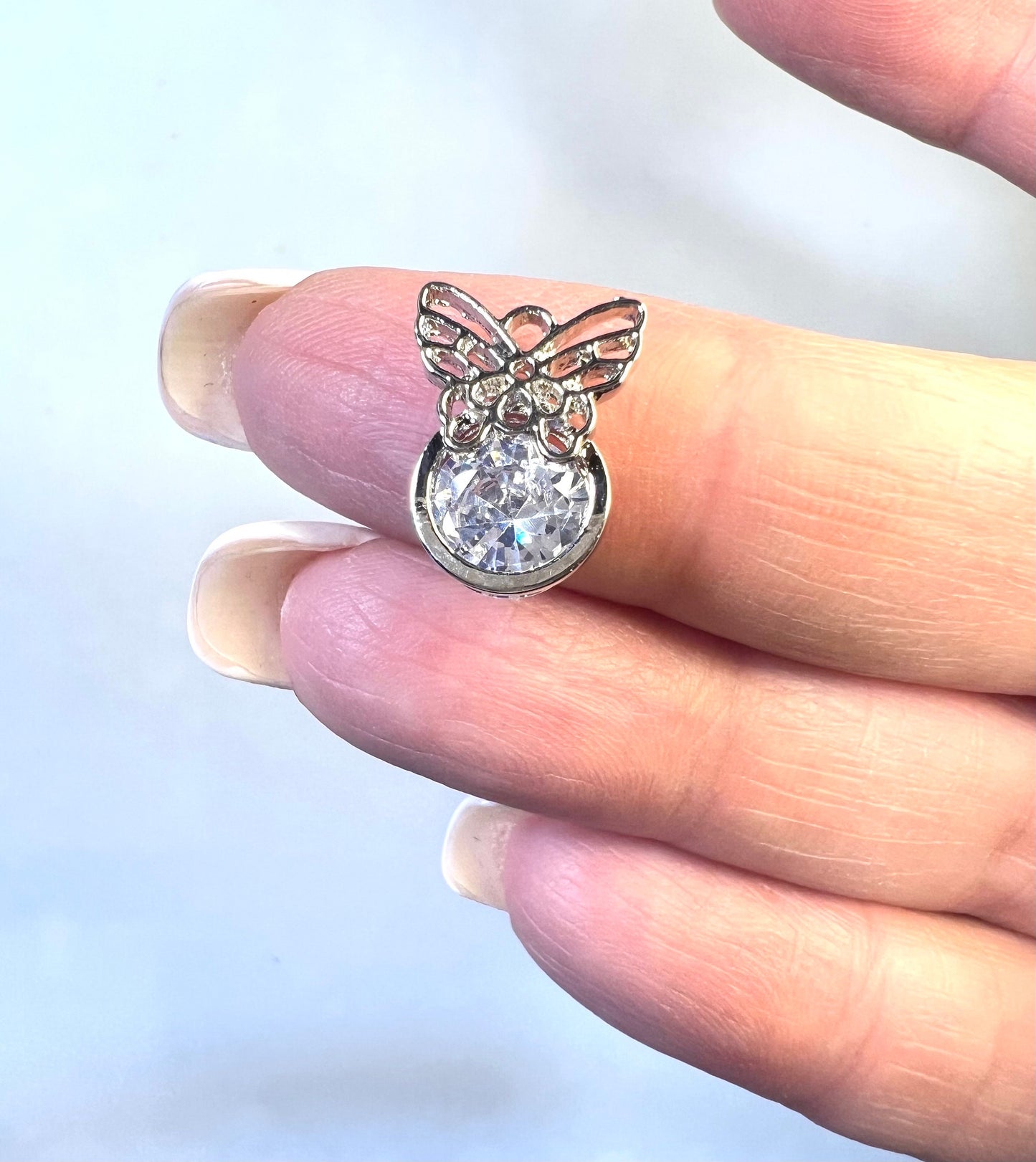 Butterfly w/ Large Clear Zircon Crystal Pendant