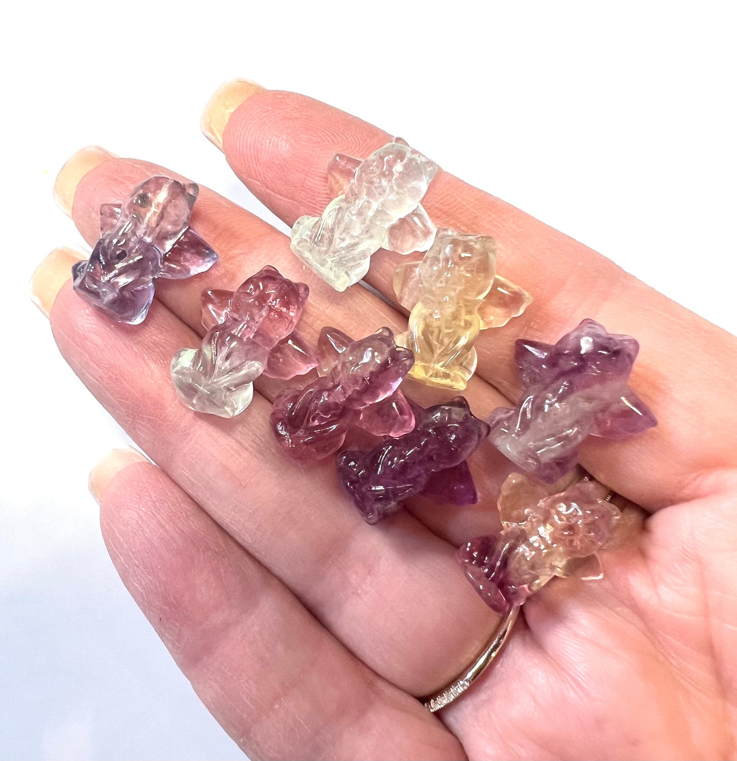 Fluorite Micro Mini Angel Cat Carving Beads