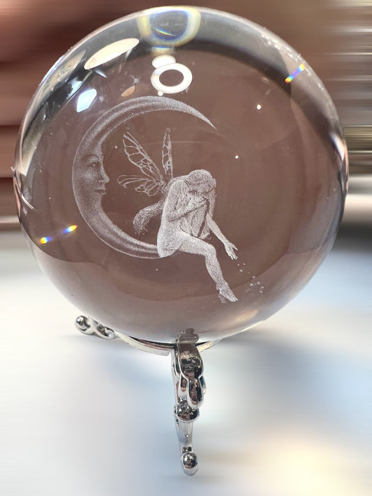 Fairy Etched Glass Sphere