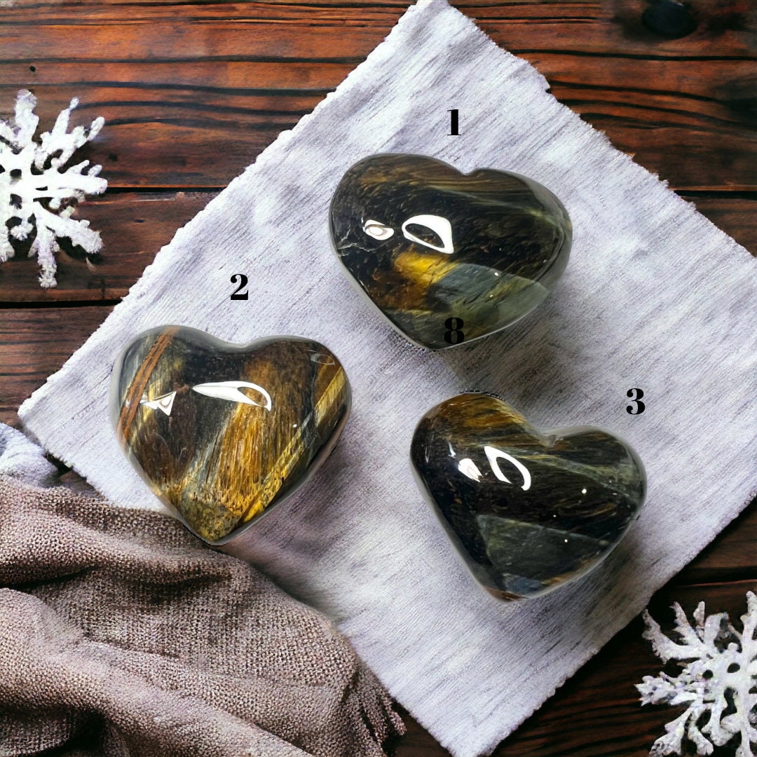 Blue and Gold Tigers Eye Heart Natural Stone carvings