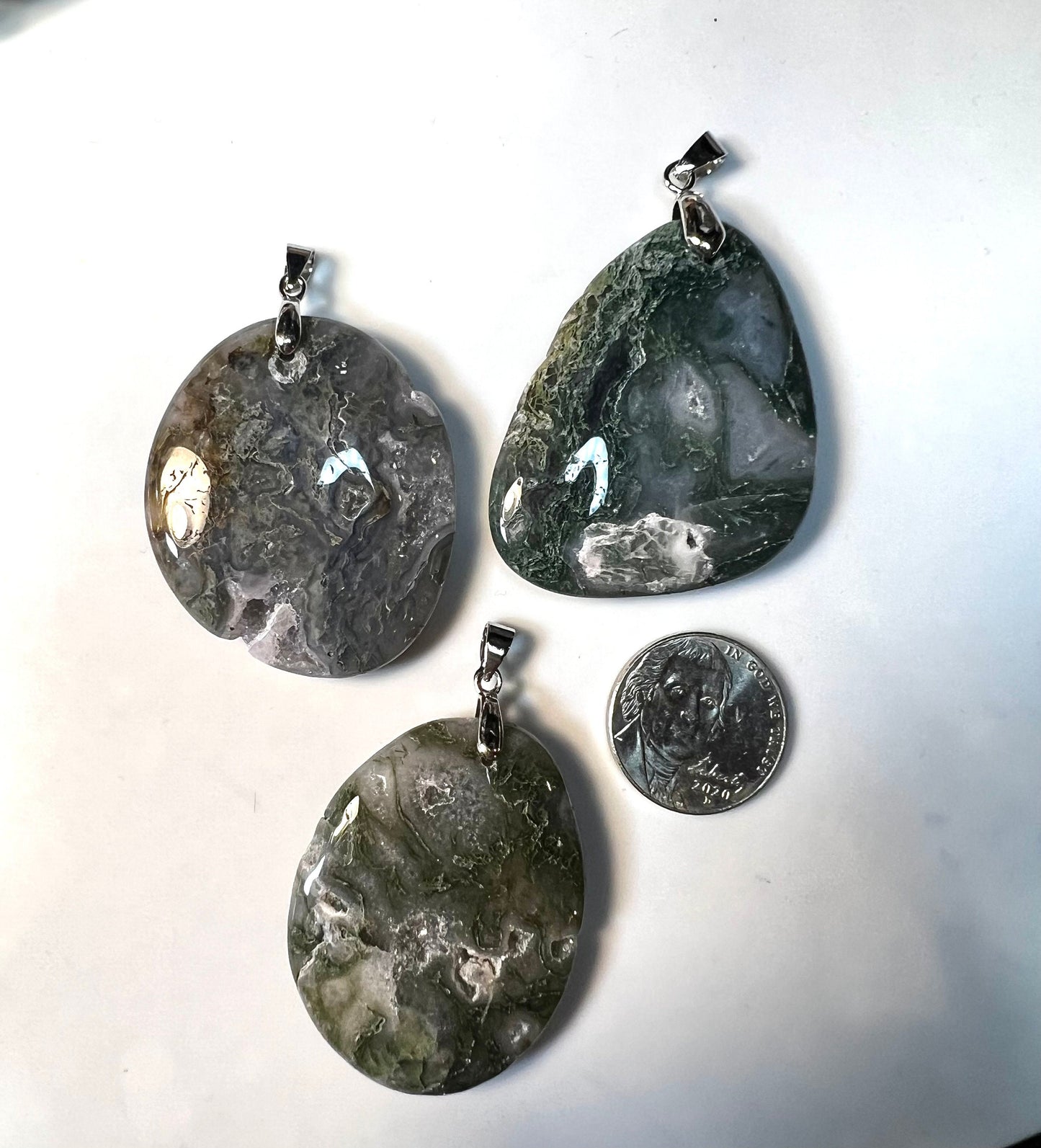 Moss Agate Large Natural Crystal Pendants