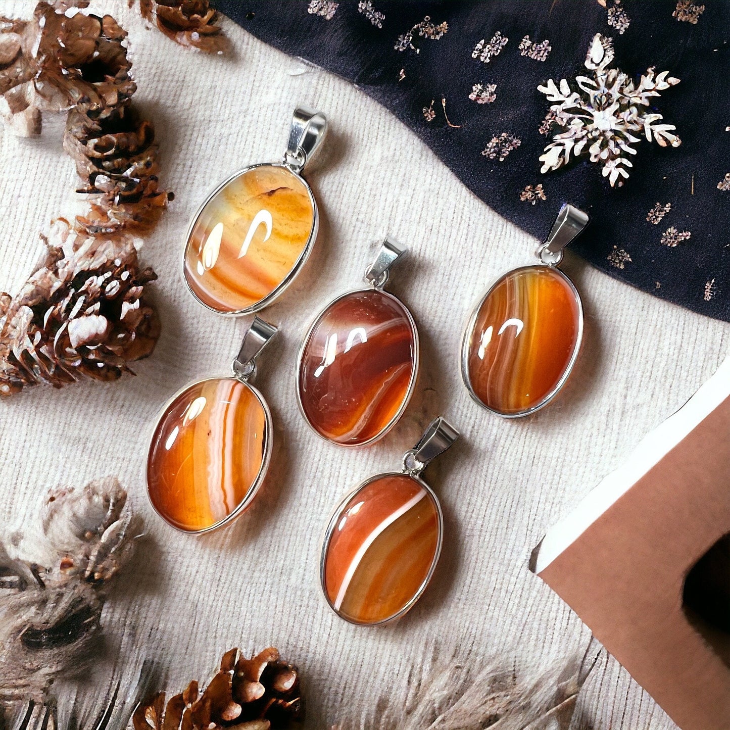 Carnelian Banded Agate Pendants