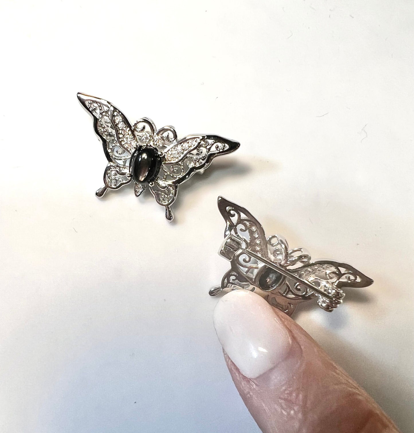 Butterfly Silver Zircon Pendant/Brooch