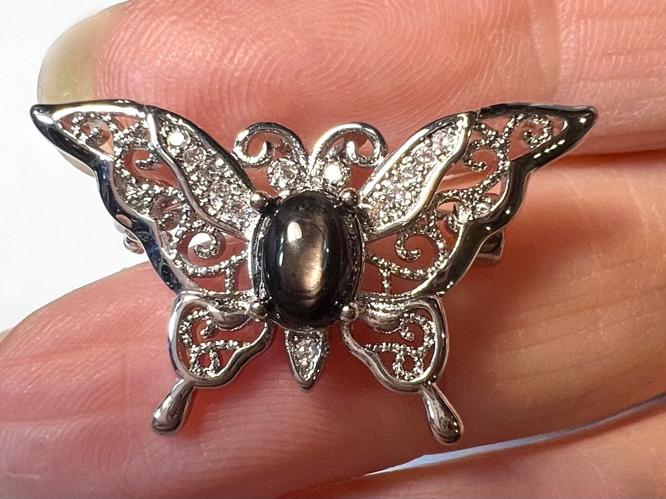 Butterfly Silver Zircon Pendant/Brooch