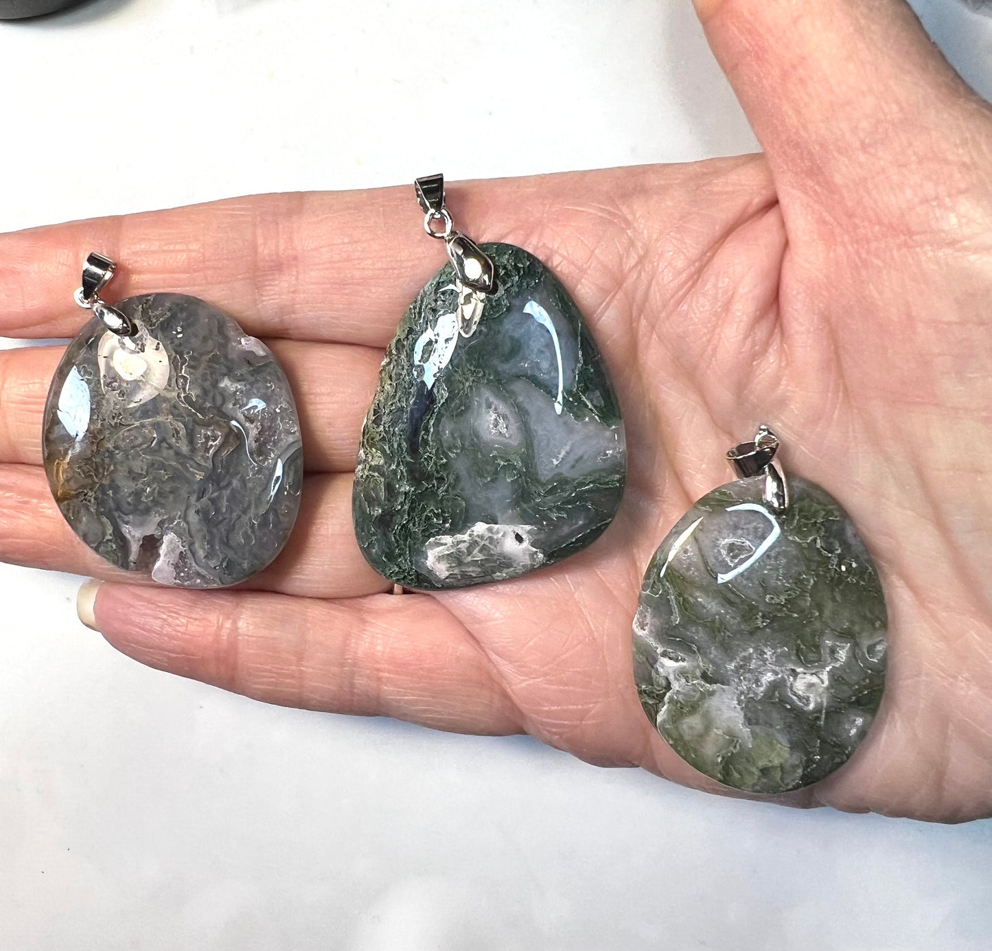 Moss Agate Large Natural Crystal Pendants