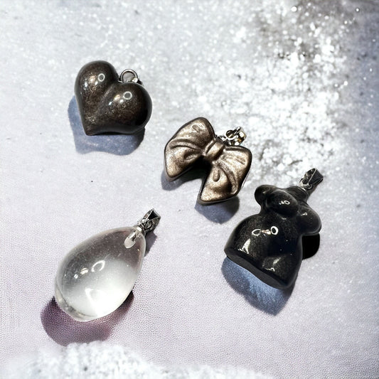 Black Obsidian & Clear Quartz Pendants