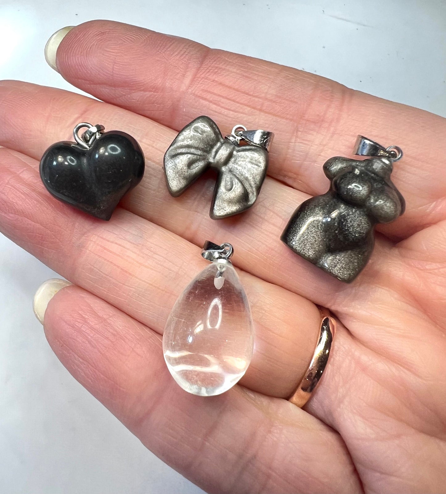 Black Obsidian & Clear Quartz Pendants